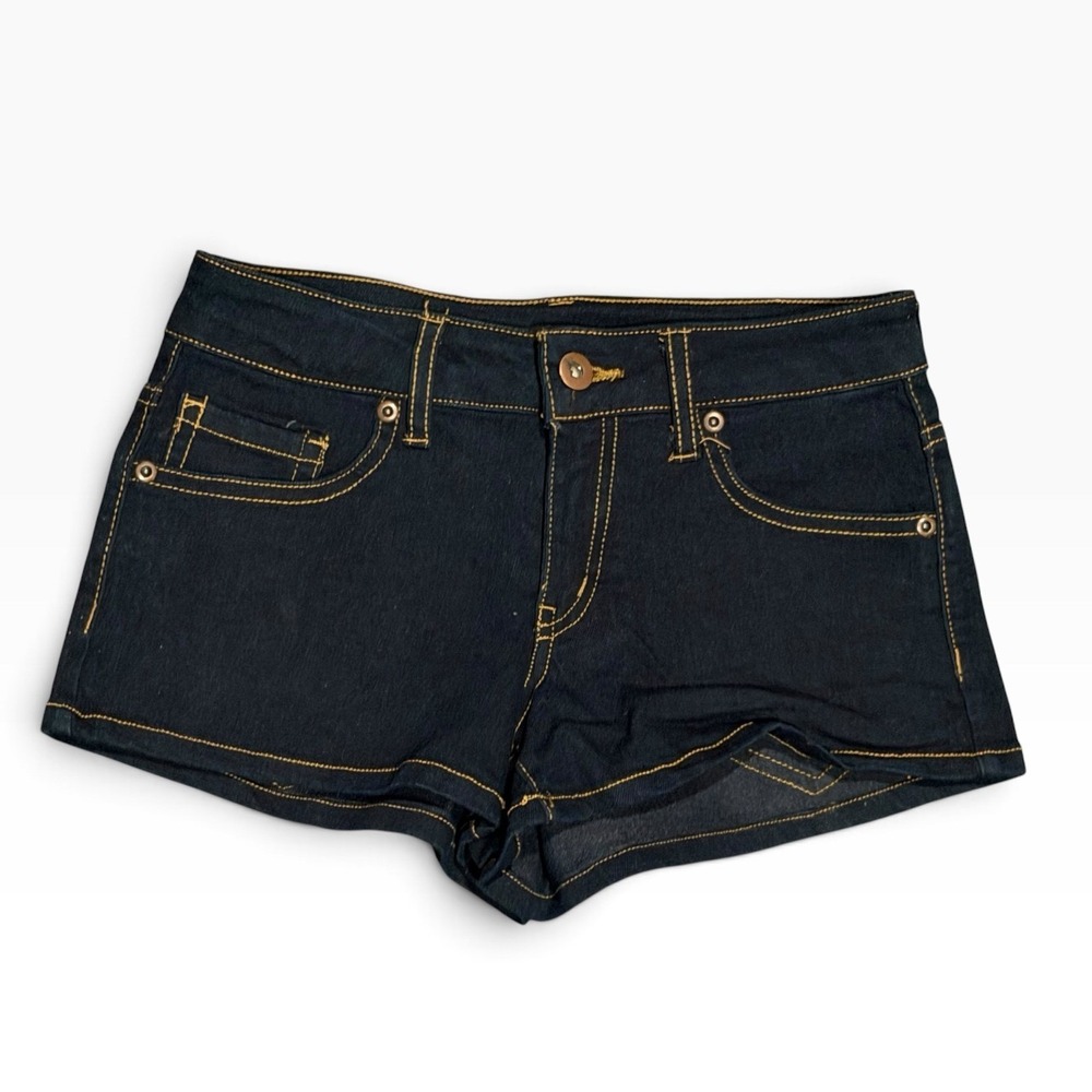 Forever 21 Dark Wash Denim Booty Micro Shorts Low Rise Indigo Blue Size 24 NEW